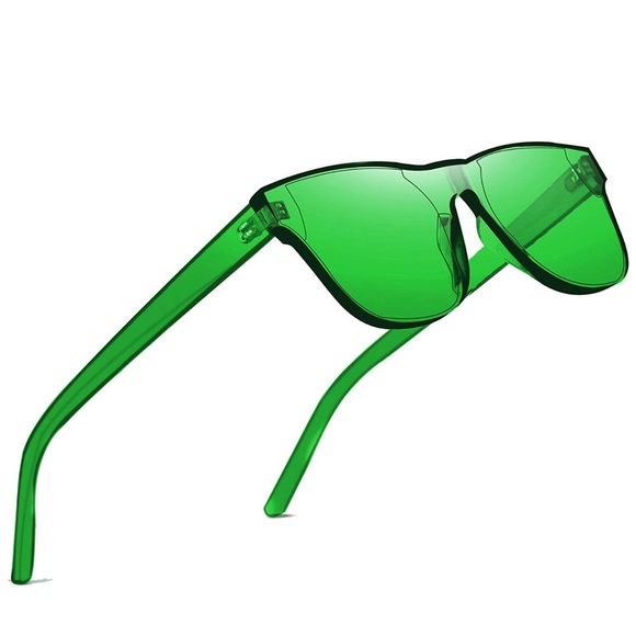 Rimless Wayfarer Sunglasses Retro Green Classic NW - Picture 2 of 5